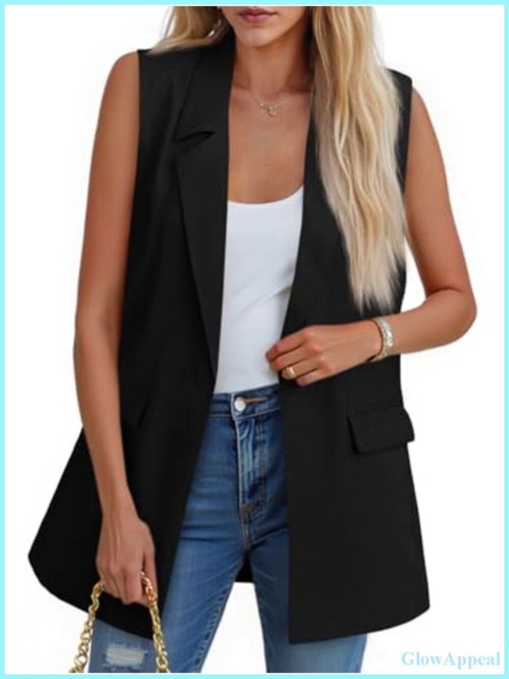 Sleeveless Blazer Vest Single Button Lapel Collar Office Work Suit Jacket